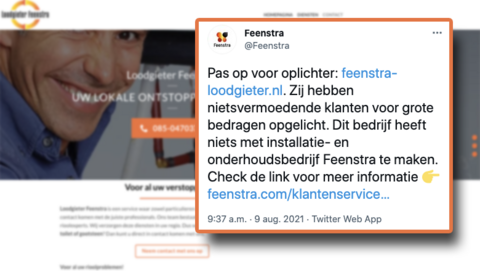 Installatie- en onderhoudsbedrijf Feenstra waarschuwt voor oplichting en identiteitsfraude door neploodgieter