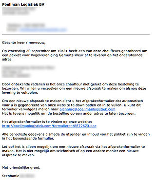 Veel meldingen over gevaarlijke e-mails 'transportbedrijven'