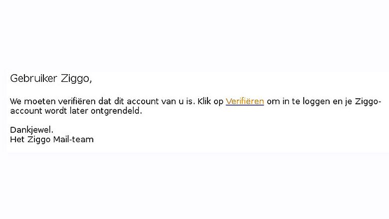 Phishingmail Ziggo | Bron: Fraudehelpdesk