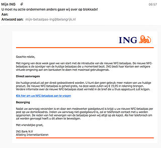 Oplichters sturen e-mail over nieuwe ING-betaalpas
