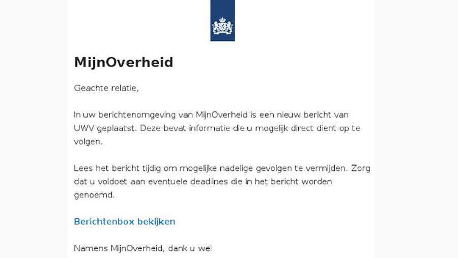 Phishingmails namens UWV 1/2 | Bron Fraudehelpdesk