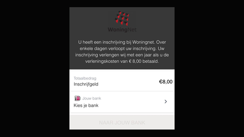 Betalingspaneel van 'WoningNet'