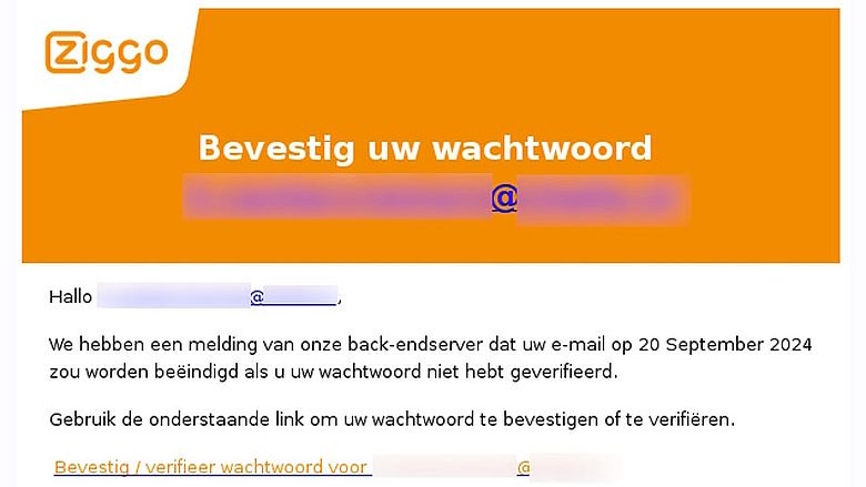 Phishingmail namens Ziggo | Bron: Fraudehelpdesk