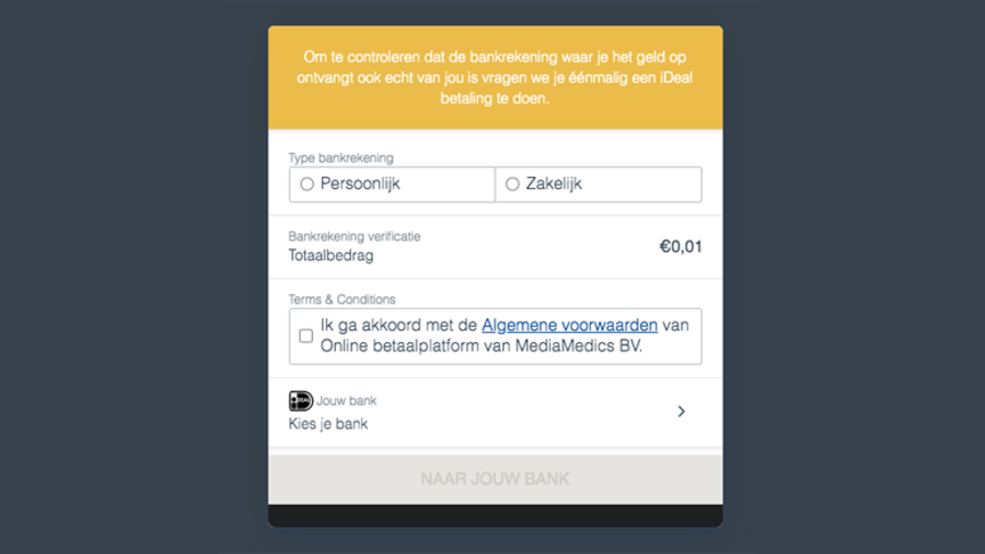 Nepsite waar de zogenaamde iDEAL-betaling moet plaatsvinden