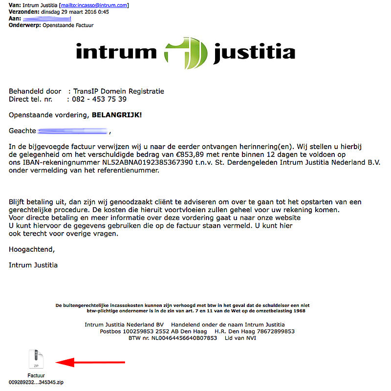 Openstaande factuur 'Intrum Justitia'