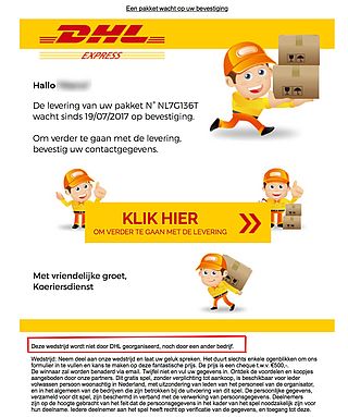 E-mail over levering pakket komt niet van DHL