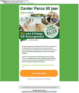Pas op voor misleidende winactie 'Center Parcs'