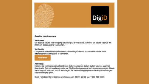 De valse mail van 'DigiD' waar het over gaat