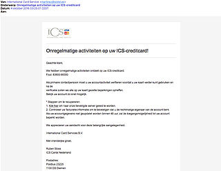 Valse e-mail 'onregelmatige activiteiten op ICS-creditcard'