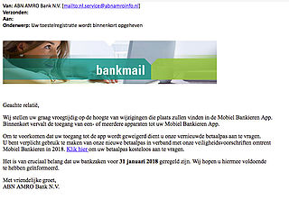 Let op: opnieuw meldingen phishingmail 'ABN AMRO'