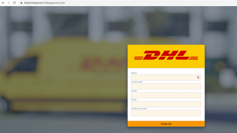 Valse website van 'DHL' - deelvenster I