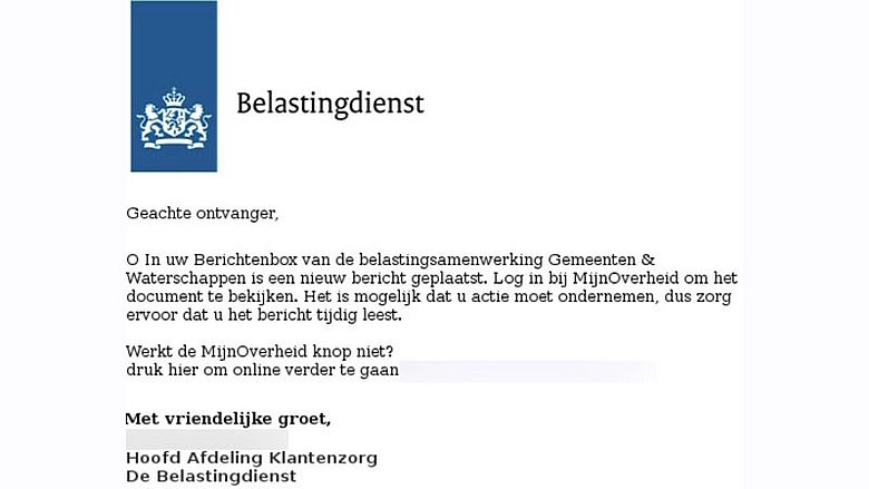 Phishingmail namens Belastingdienst | Bron: Fraudehelpdesk