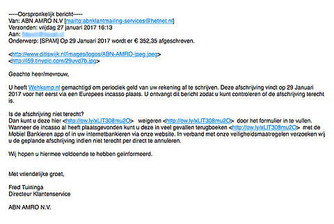 Valse e-mail 'ABN AMRO': afschrijving Wehkamp