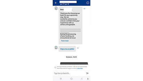 Vals bericht via chat Booking.com 1/2