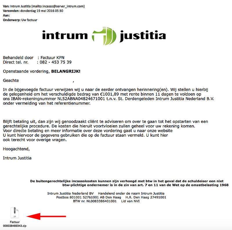 Weer valse e-mail 'Intrum Justitia' in omloop