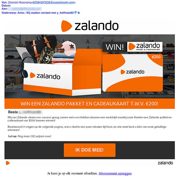 Gezamenlijke selectie Premedicatie Zonder twijfel Winactie 'Zalando' is vals - Opgelicht?! - AVROTROS programma over  oplichting en fraude en bedrog