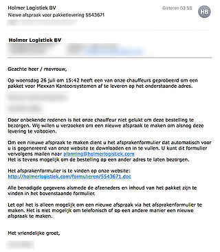 Malware in e-mails over pakketlevering
