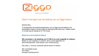 Klant van Ziggo? Let dan op deze valse aanmaning
