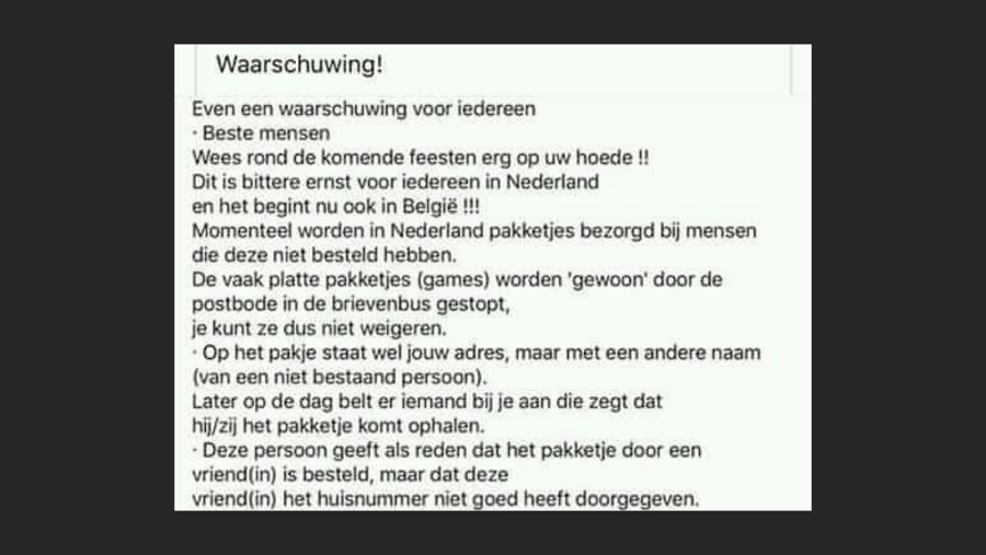Waarschuwing over 'pakketjesoplichting'