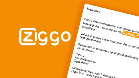 Klanten van Ziggo opgelet: valse e-mail over schending van privacyovereenkomst