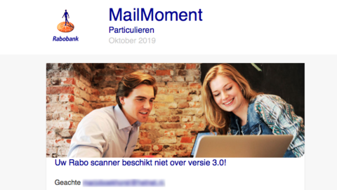 Mail 'Rabobank' over scanner versie 3.0 is niet echt