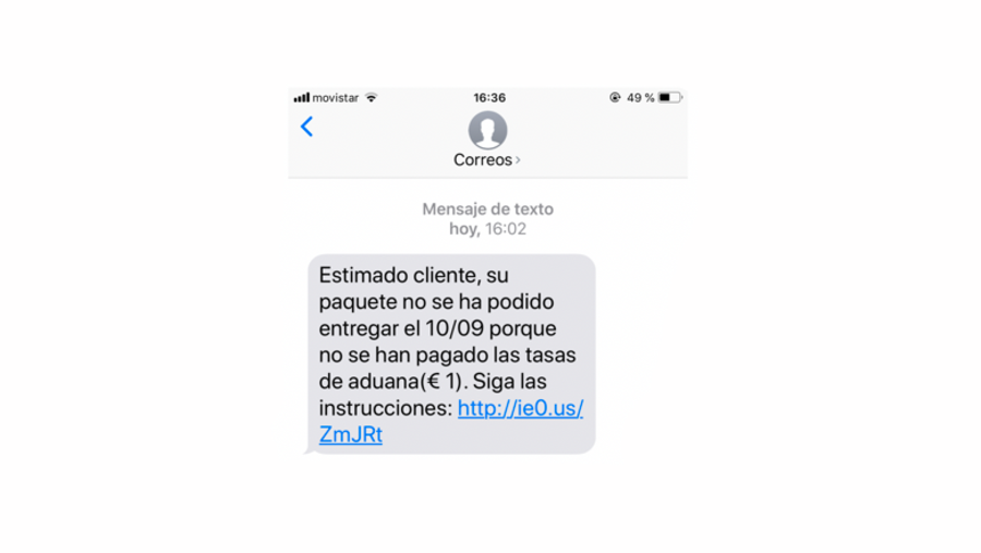 Voorbeeld van de valse sms