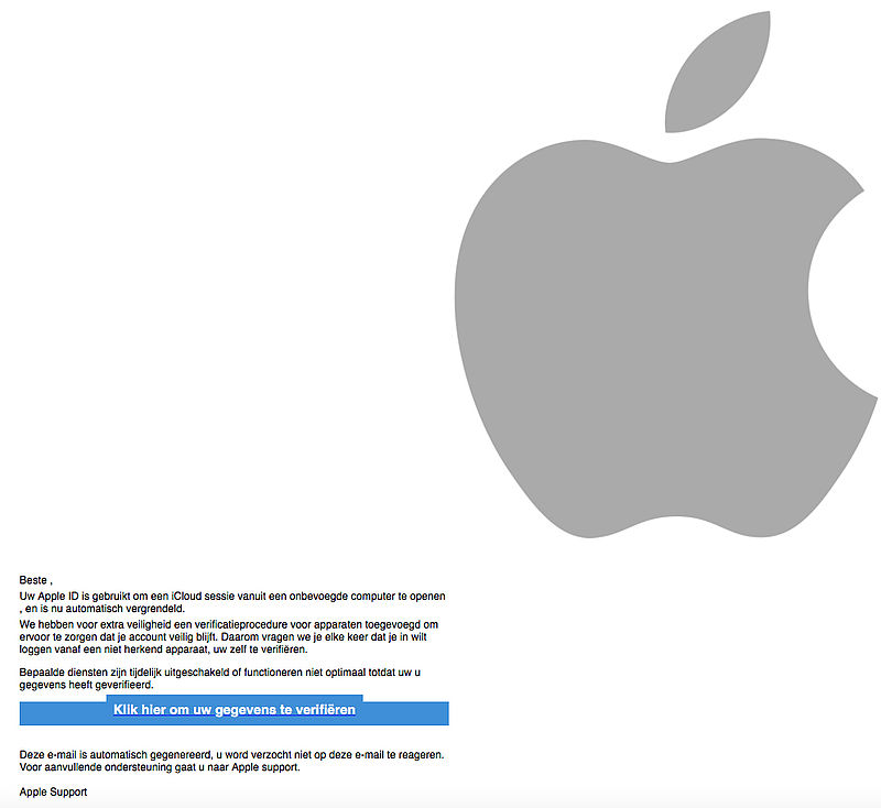 Let op: valse e-mail 'Apple' over verificatieprocedure