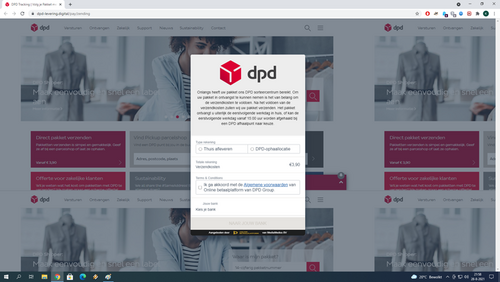 Landingspagina van de valse 'DPD'-website