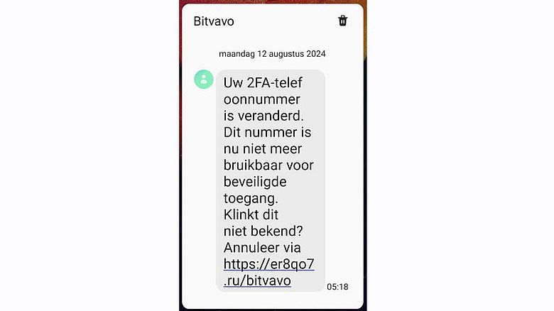 Bitvavo phishing sms