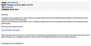 Fraudeurs sturen e-mail over nieuwe ING-app