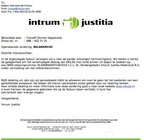 Facturen 'Intrum Justitia' bevatten malware