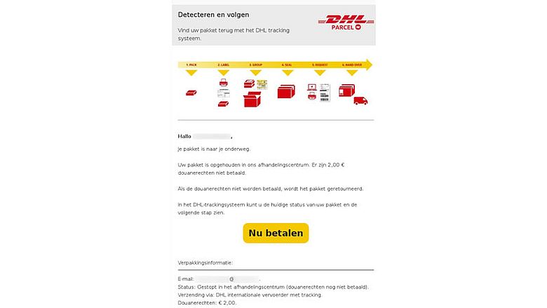 Phishingmail DHL | Bron: Fraudehelpdesk