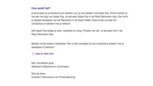 Valse e-mail 'Rabobank' over inschakelen Apple Pay