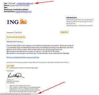 Valse mail ING: 'contactloos betalen'