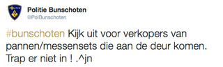Politie waarschuwt voor verkopers aan de deur