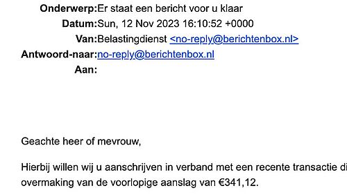 Afzender valse mail Belastingdienst