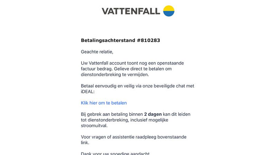 Valse mail Vattenfall 1/2