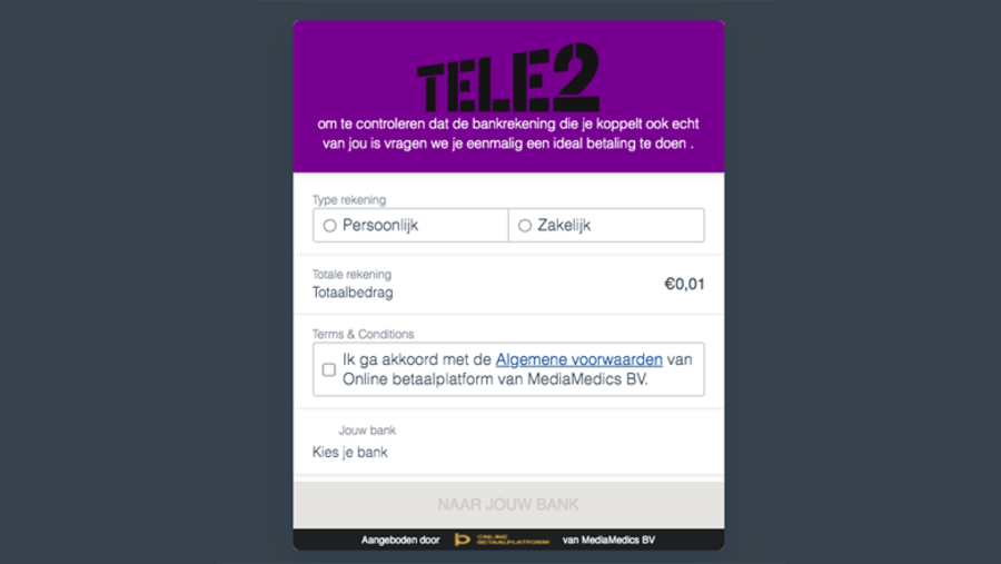 Landingspagina van de valse website