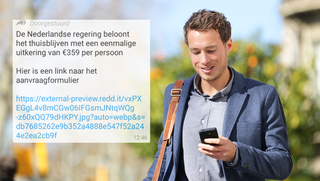 WhatsApp-bericht 'Nederlandse regering beloont thuisblijven met uitkering van € 359' is een hoax