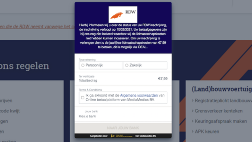 Nepsite van het 'RDW' - close-up