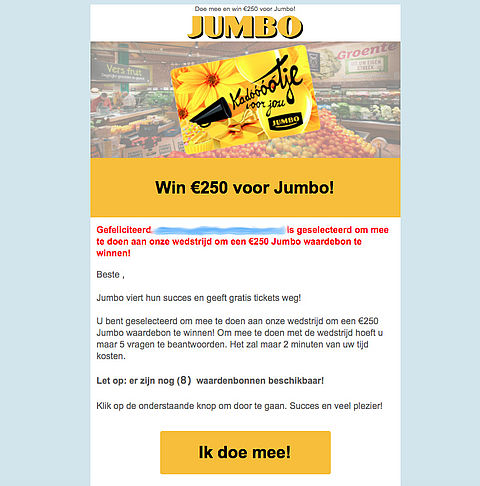'Jumbo' stuurt valse e-mails over wedstrijd