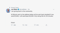 Tweet op het gehackte account van Joe Biden