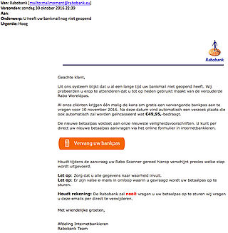 Pas op voor phishingmail 'Rabobank'
