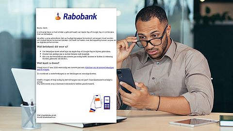Nepmail namens Rabobank: ‘Vraag voor 17 mei een nieuwe pas aan om mobiel te kunnen blijven betalen’