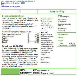 Valse e-mail uit naam van Intrum Justitia