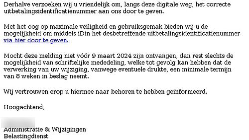 Valse mail Belastingdienst 2/2 Bron: Fraudehelpdesk
