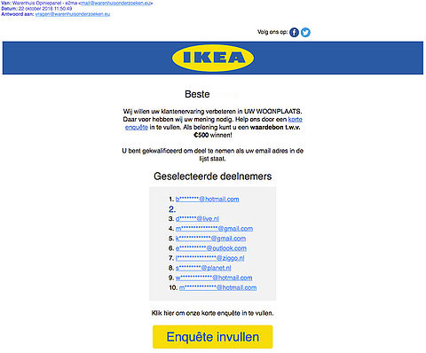 Valse e-mail 'IKEA' over winactie