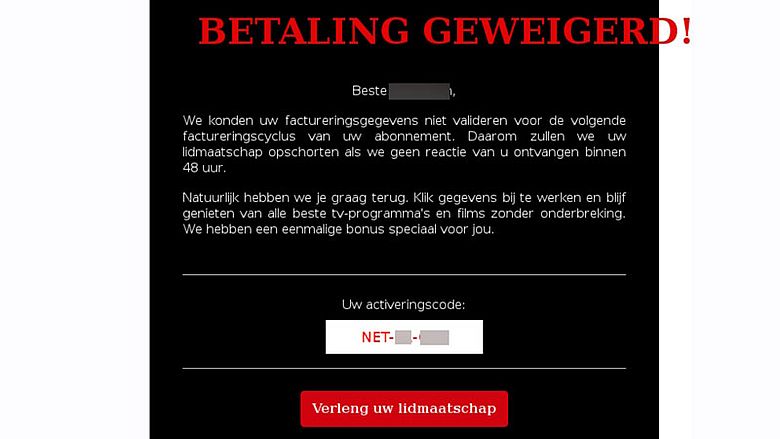 Phishingbericht namens Netflix | Bron: Fraudehelpdesk