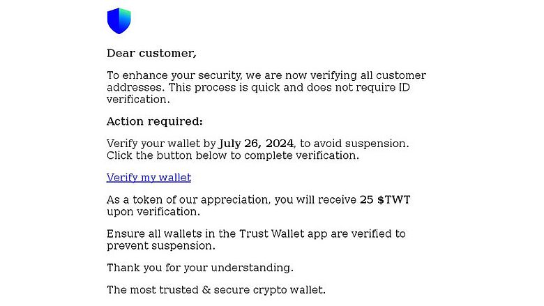 Phishingmail Trust Wallet | Bron: Fraudehelpdesk