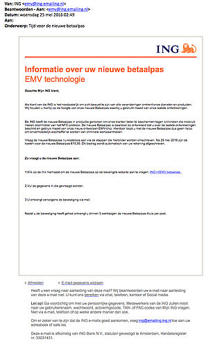 Valse e-mail: 'tijd voor nieuwe betaalpas'